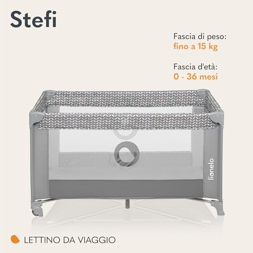  Lionelo Stefi Folding Travel Cot con Mollente da Nascita a 3 Anni, Ideale per Bambini in Campeggio, Accessibile da Entr