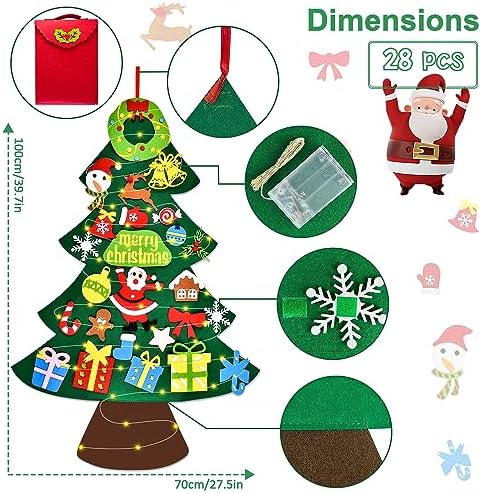 DazSpirit Albero di Natale Felt DIY |28FT, Ornamenti Rovesciabili 25Pezzo, Regalo Christmas per Bambini, Decorazione Por