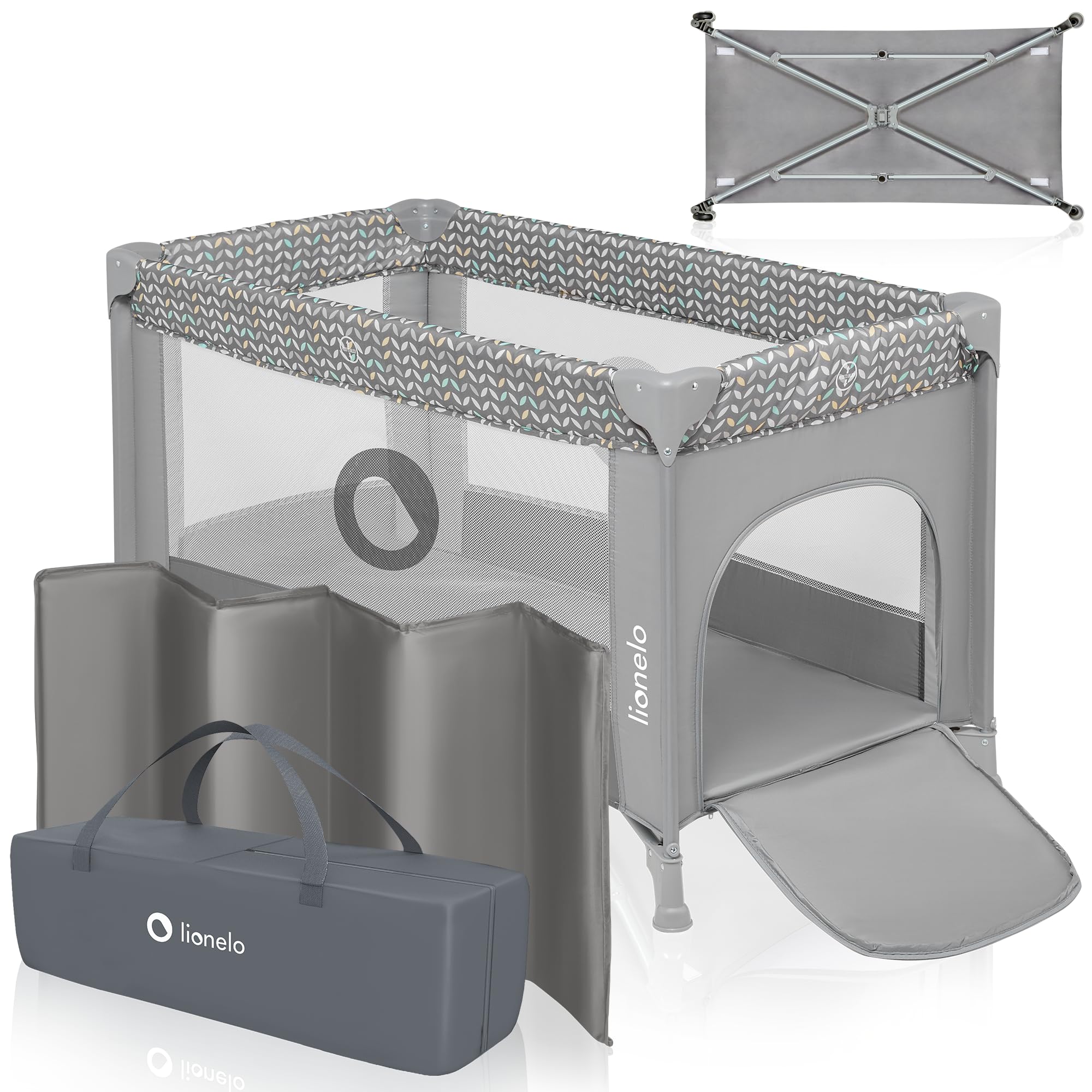 Lionelo Stefi Folding Travel Cot con Mollente da Nascita a 3 Anni, Ideale per Bambini in Campeggio, Accessibile da Entr