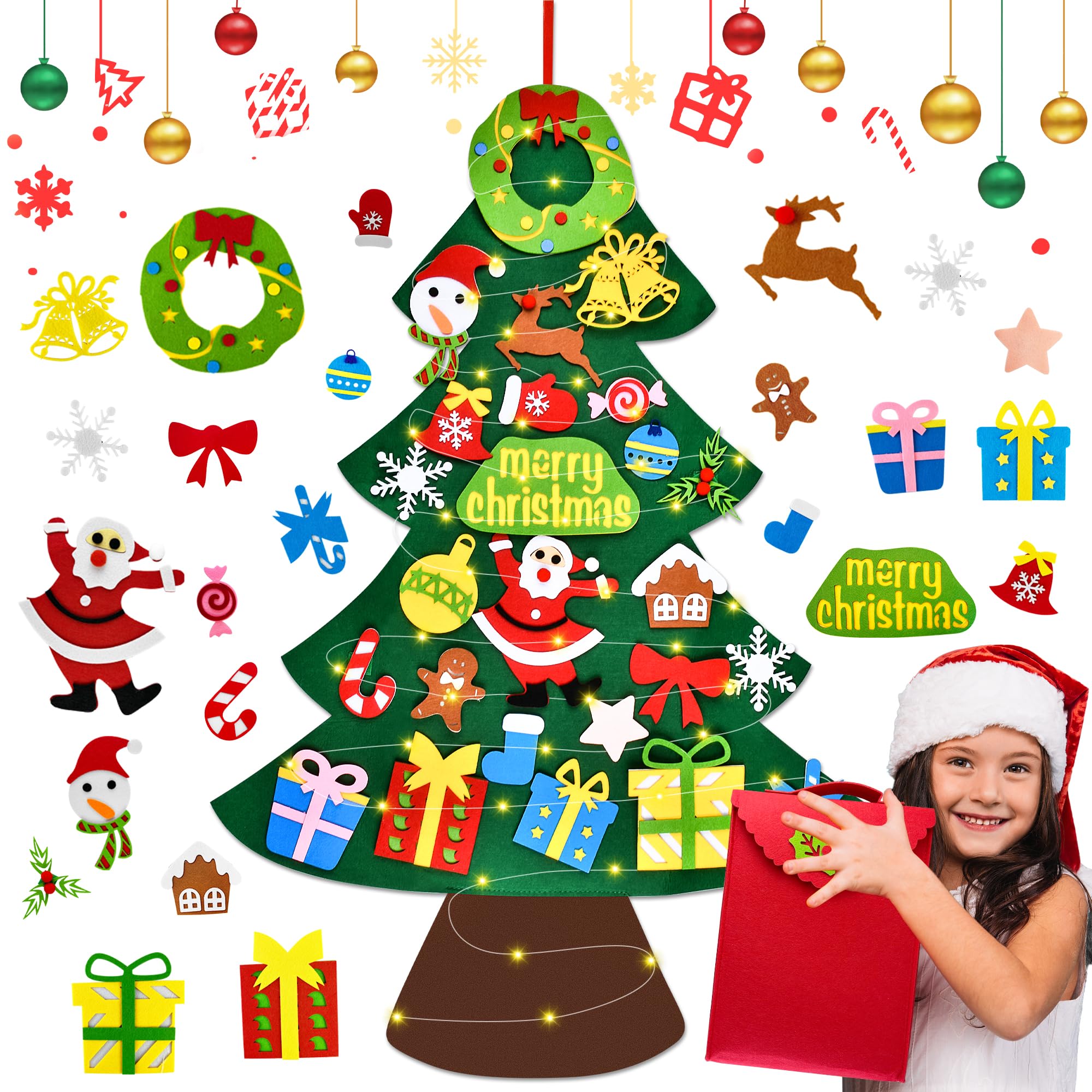 DazSpirit Albero di Natale Felt DIY |28FT, Ornamenti Rovesciabili 25Pezzo, Regalo Christmas per Bambini, Decorazione Por